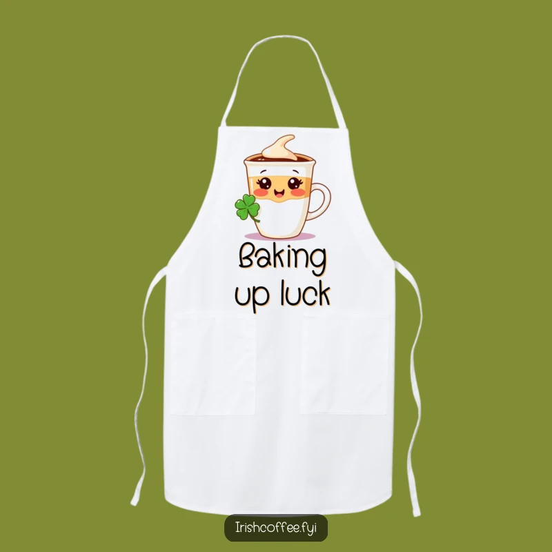 Funny Coffee Cup Apron - Lucky Shamrock Character, Kitchen Irish Gift
