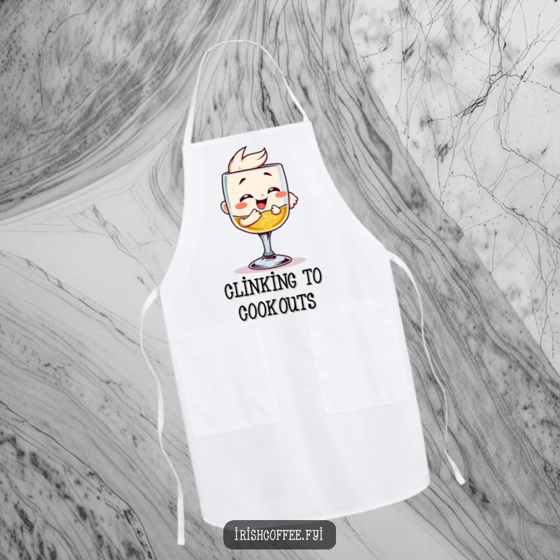 Funny Apron: A joyful whiskey glass clinking, bringing celebration and humor to the kitchen. Perfect for hosts and home bartenders.