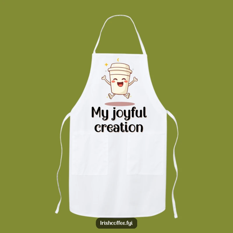 Funny Coffee Jump Apron: Beaming Character, Joyful Kitchen Gift