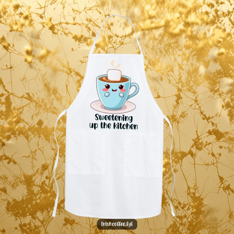 Funny apron featuring a happy, giggling sugar cube ready to stir up some sweet mischief in the kitchen, making cooking fun.