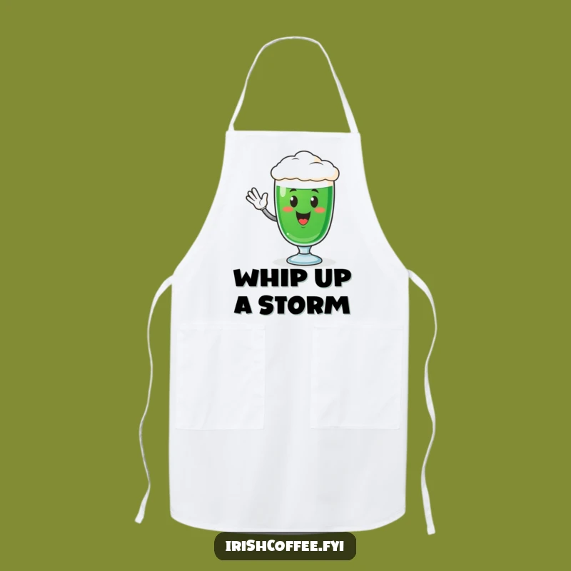 Funny Irish Coffee Glass Apron - Cheerful Waving Character, Kitchen Gift