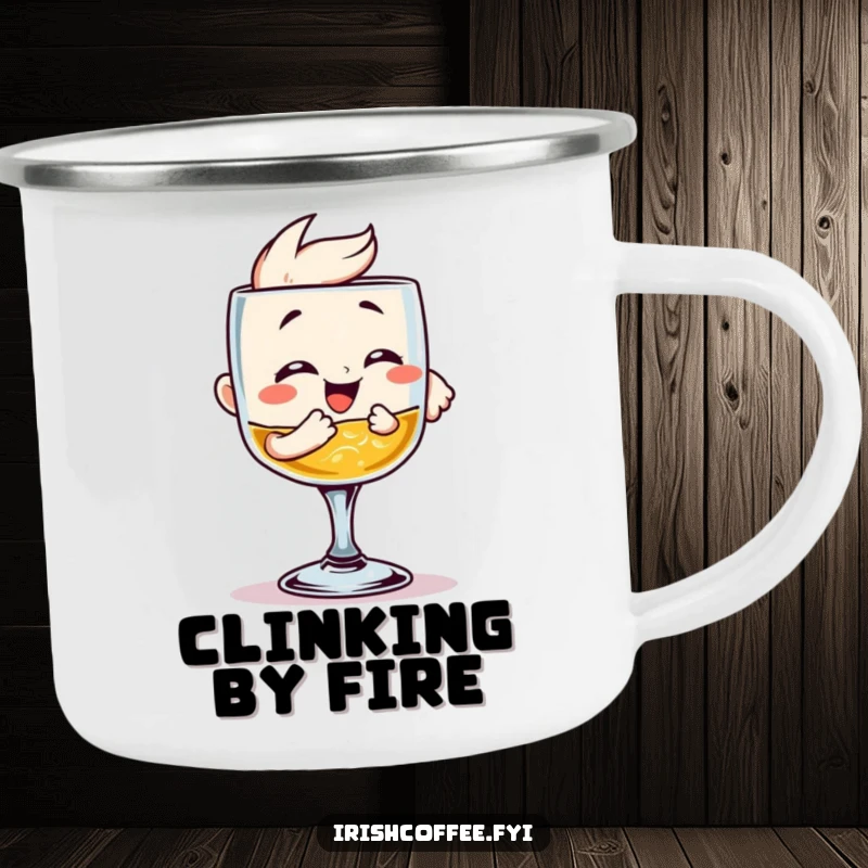 Funny Camping Mug: A joyful whiskey glass clinking amidst nature, bringing spirited fun to outdoor adventures. Durable and humorous.