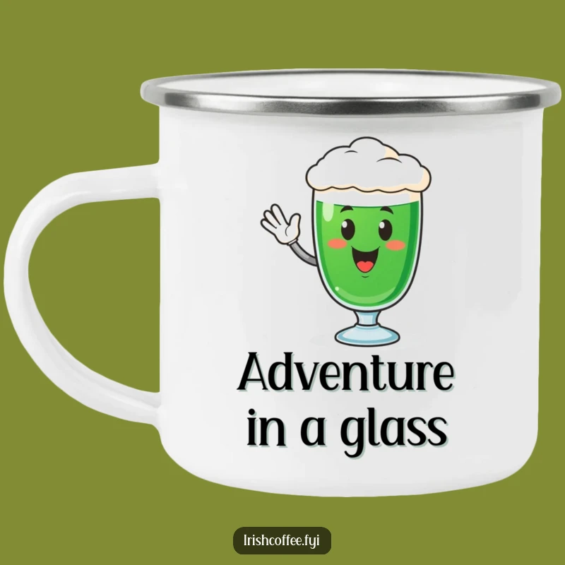 Durable Funny Irish Coffee Glass Camping Mug - Waving Character, Outdoor Gift