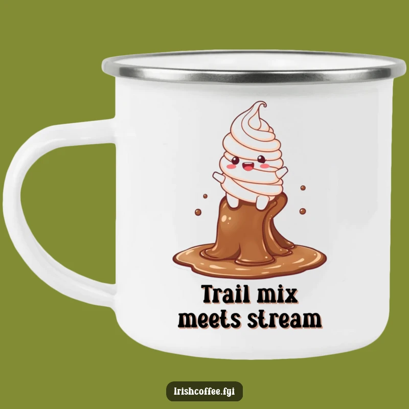Funny Whipped Cream Camping Mug: Delighted Character Slides Down Coffee Stream, Outdoor Funny Gift!