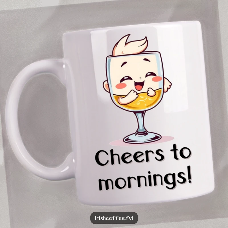 Funny Mug: A gleeful whiskey glass clinking merrily, filled with laughter and good cheer. Perfect for spirits enthusiasts.