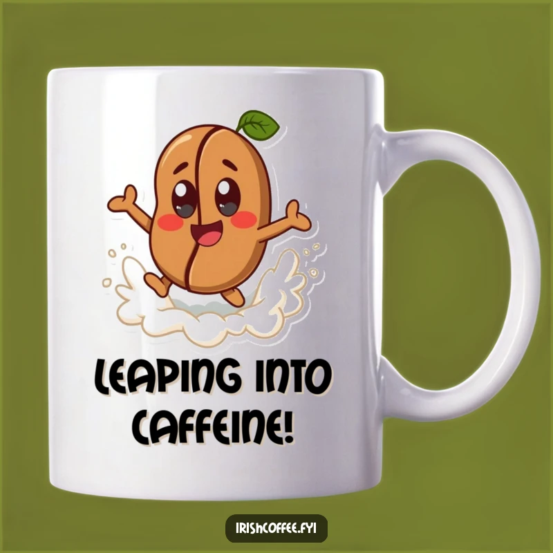 Funny Coffee Bean Mug - Joyful Wave Leap & Caffeine Lover Gift