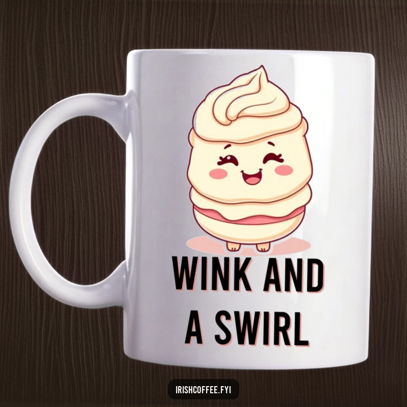 Funny cream layer character mug giving a playful wink with a happy swirl, a charming and sweet gift.