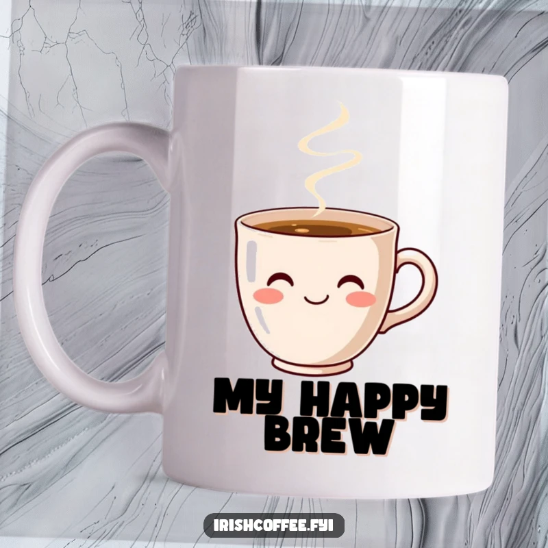 Funny Coffee Cup Smile Mug: A cute, smiling coffee cup steams warmly, radiating comfort and joy.