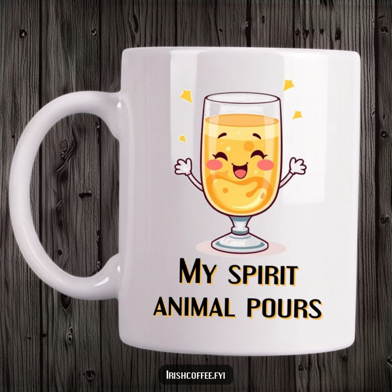 Funny whiskey glass mug with a winking eye and bubbly toast motion, conveying pure celebratory joy and humor.