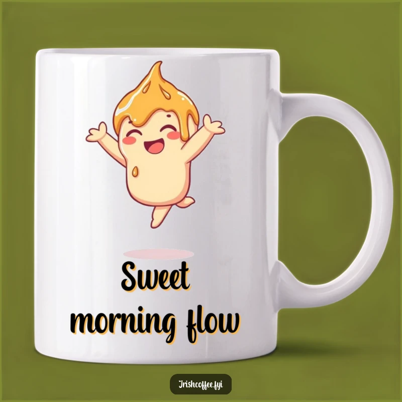 Funny Caramel Leap Mug: Sweet Drizzle Action, Perfect Humorous Gift Idea