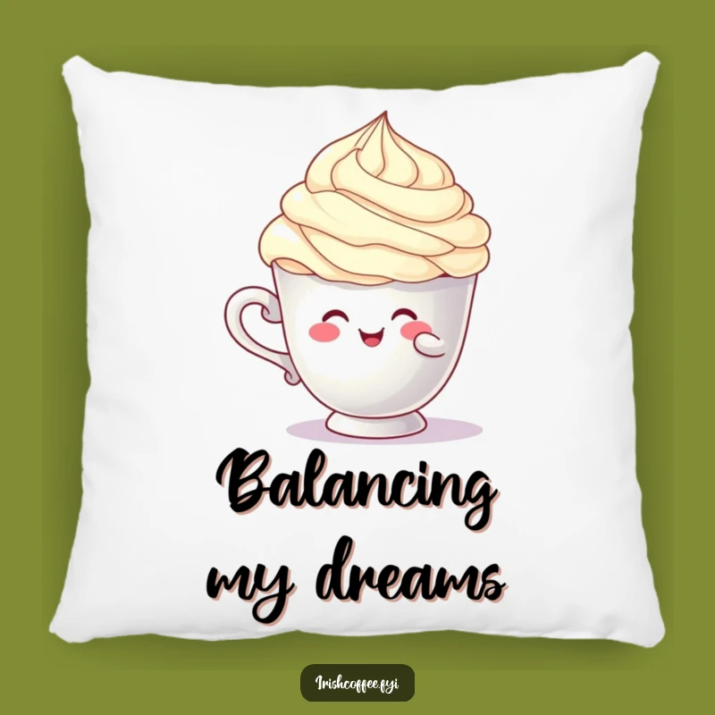 Funny Balancing Cup Character Pillow: Cozy Cream Swirl Humorous Gift