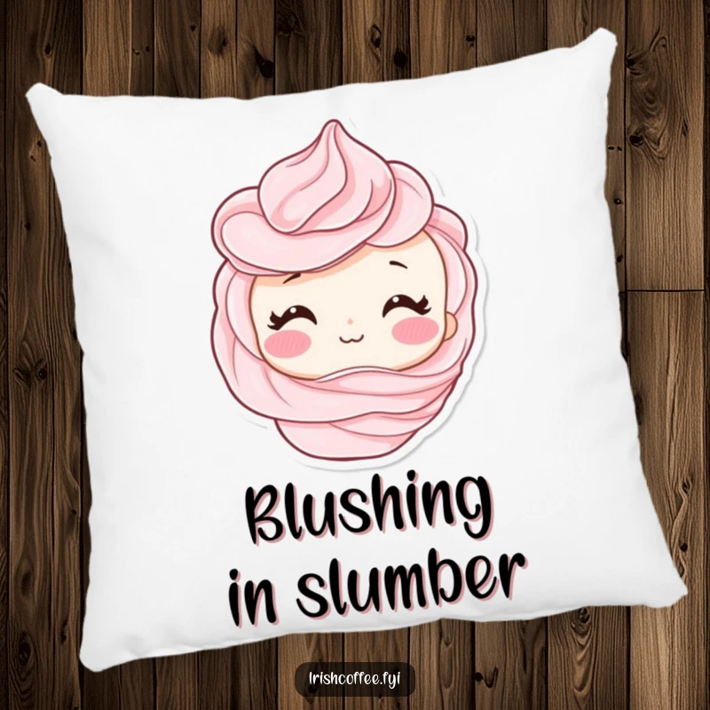 Funny pillow with a shy whipped cream swirl character blushing, offering cozy comfort and a touch of sweet humor.