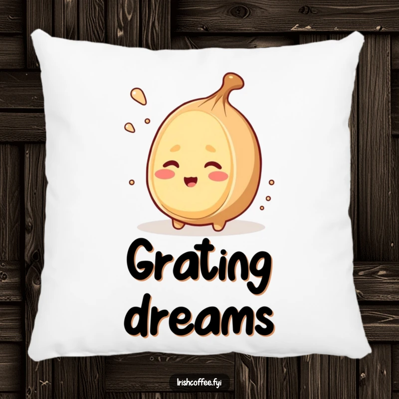 Funny pillow with a winking nutmeg character grating itself, offering cozy comfort and a dash of sassy humor.