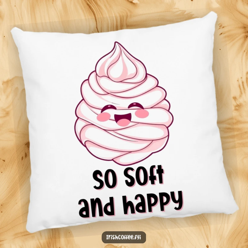 Funny cheerful whipped cream swirl laughing with pure delight on a soft pillow, adding sweet humor to any room.