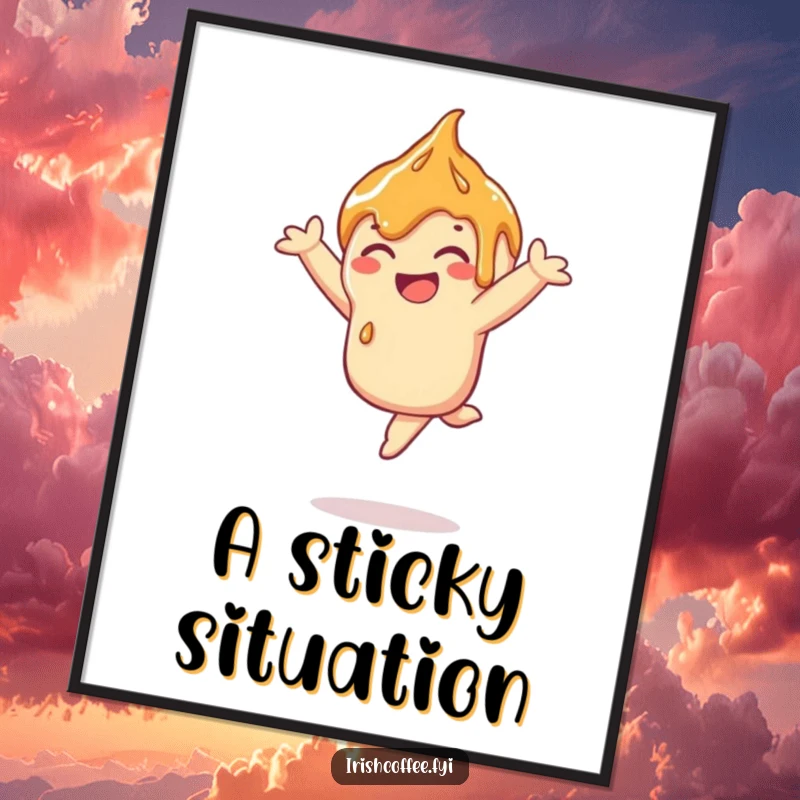 Funny caramel drizzle digital art capturing a happy drizzle in mid-leap, vibrant and sweet for instant download.