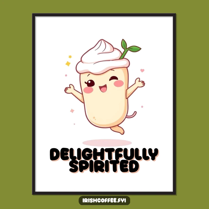 Funny Cream Liqueur Dancing Digital Art: Humorous Spirit Character Print, Great Funny Gift!