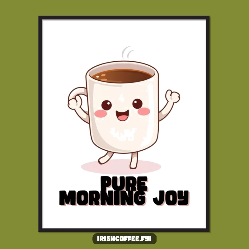 Funny Coffee Digital Art: Dancing Cheerful Art Print Gift