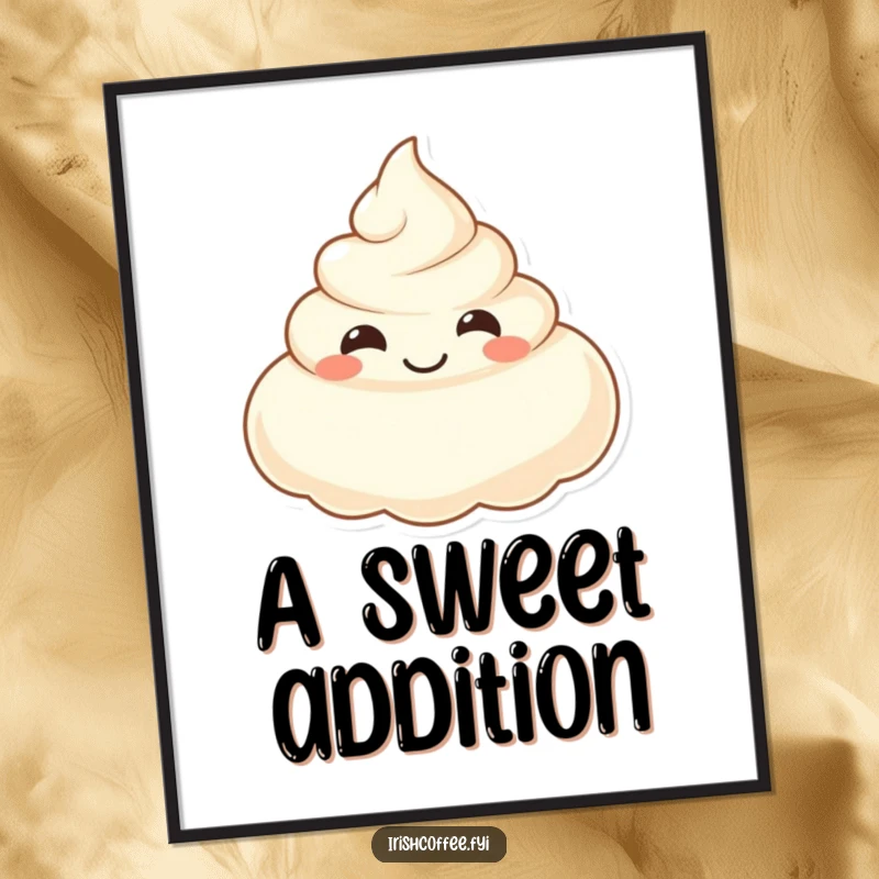 Funny digital art print of a smiling dollop of cream, wall decor that delivers instant sweet humor.