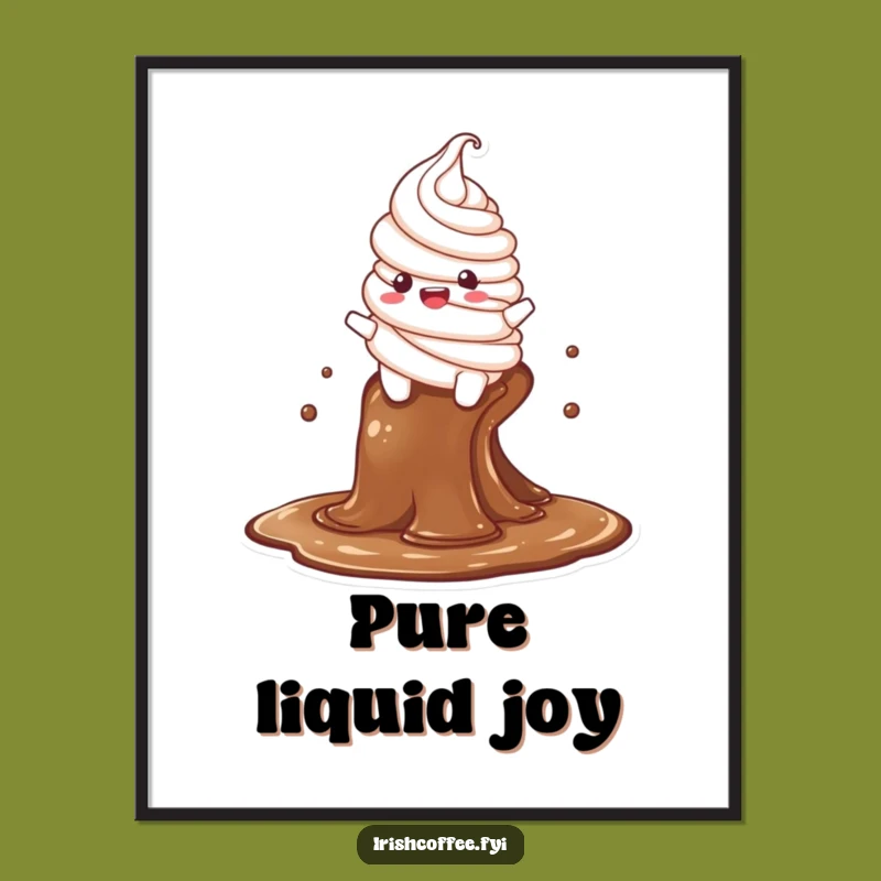 Funny Whipped Cream Digital Art: Delighted Character Slides Down Coffee Stream, Instant Funny Gift!