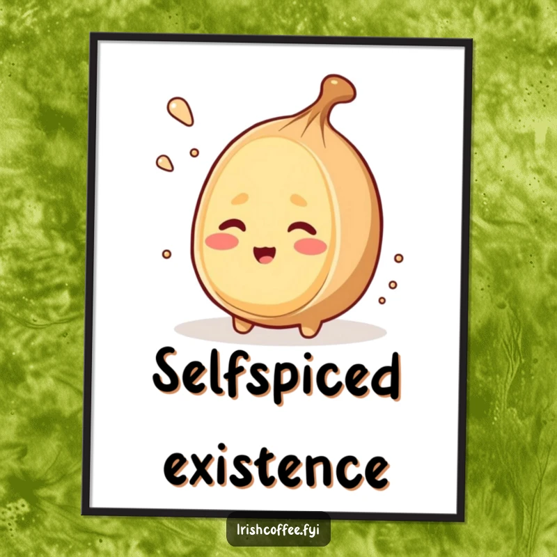 Funny digital art print of a winking nutmeg character grating itself, offering instant witty spice and humor.