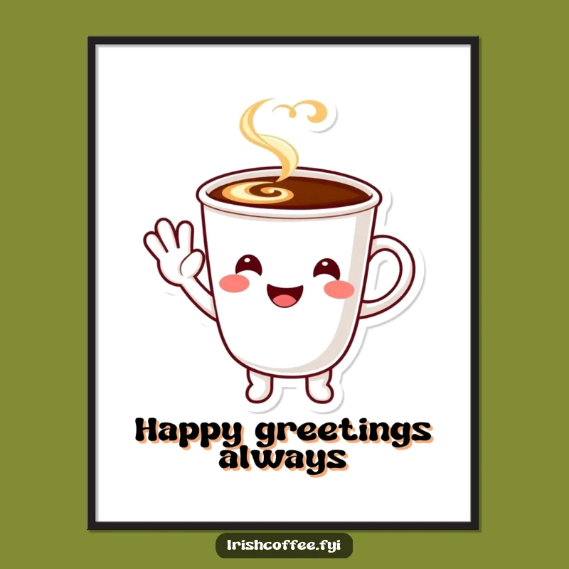 Funny Coffee Character Wave Digital Art - Instant Cheerful Greeting for Screens