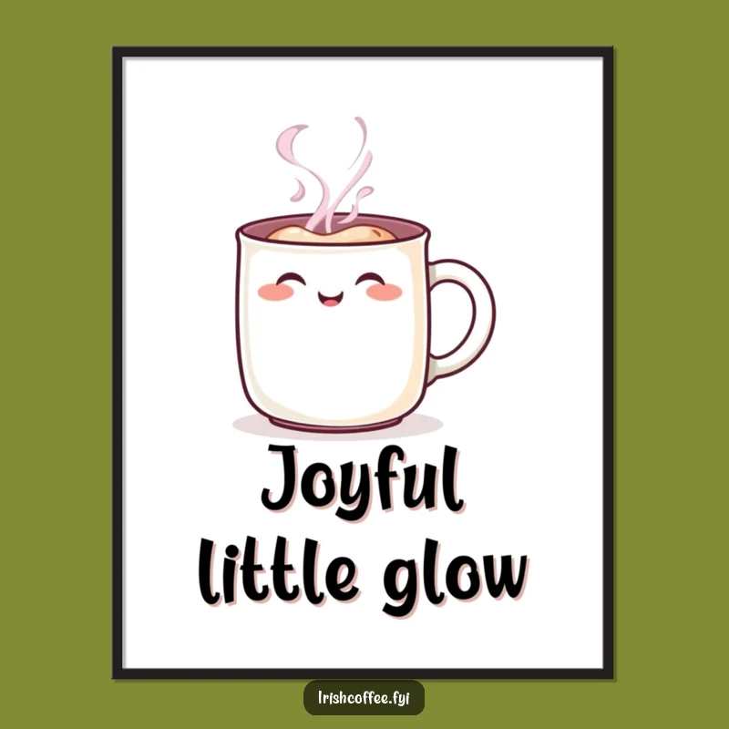 Funny Steaming Mug Character Digital Art: Cheerful Rosy Blush Coffee Cup Funny Gift