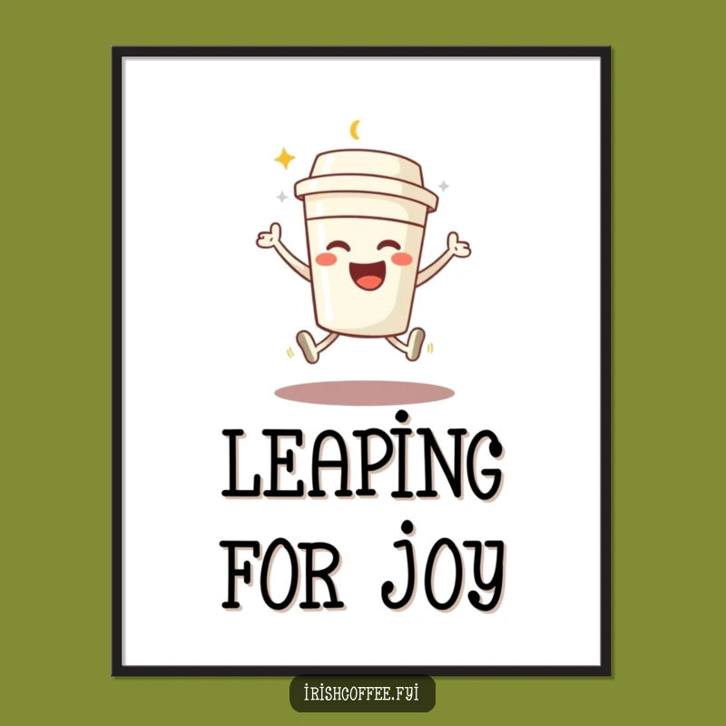 Funny Coffee Jump Digital Print: Beaming Character Art, Instant Joyful Decor