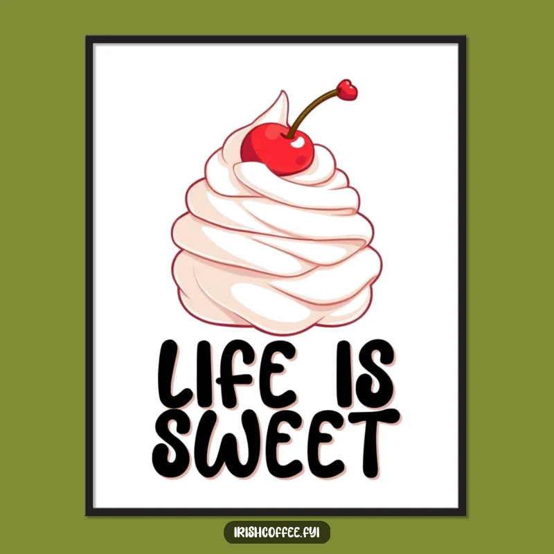 Funny Digital Art: Whipped Cream Cherry Twirl, Sweet Humor for Your Walls