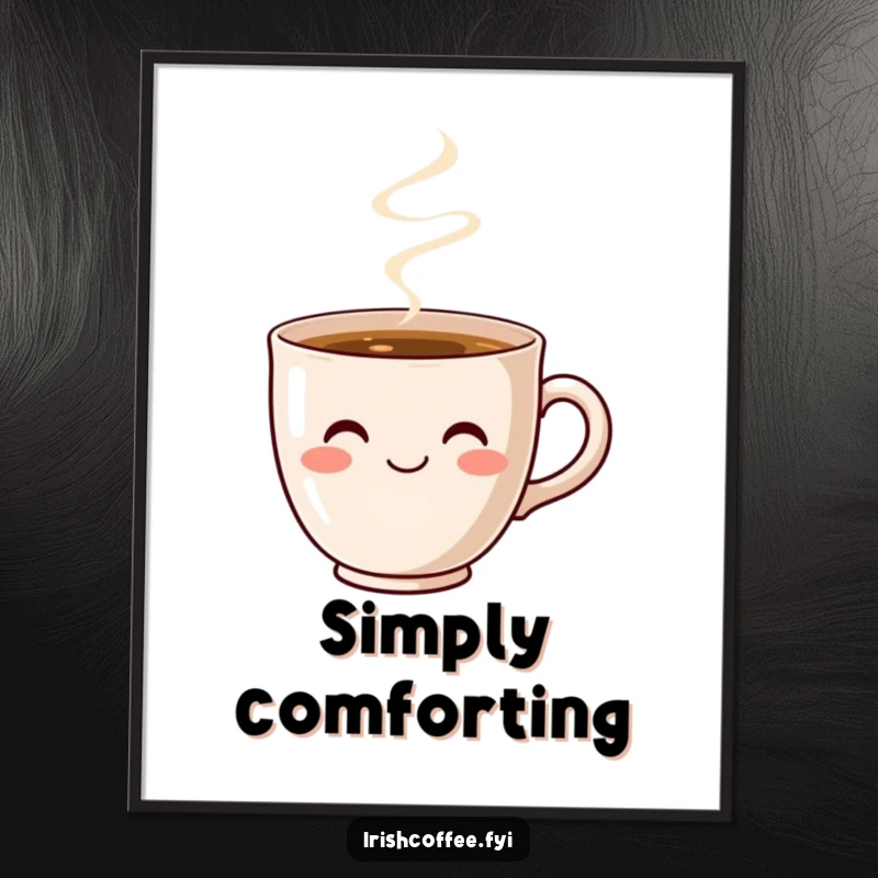 Funny Coffee Cup Smile Digital Art Print: A cute, smiling coffee cup steams, bringing instant cozy humor.