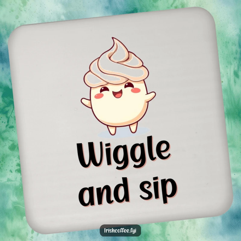 Funny drink coasters with a cheerful frothy topping doing a joyful wiggle, protecting your surfaces.