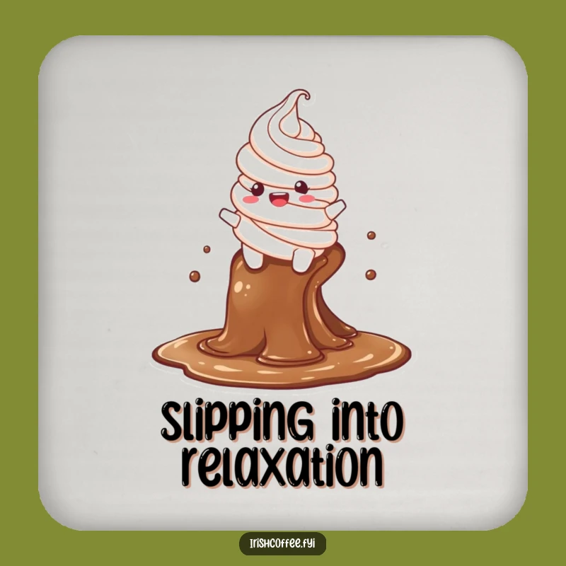 Funny Whipped Cream Coaster: Delighted Character Slides Down Coffee Stream, Protects Surfaces Funny Gift!