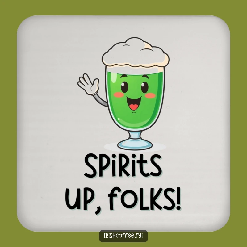 Funny Irish Coffee Glass Coaster Set - Cheerful Waving Character, Bar Gift