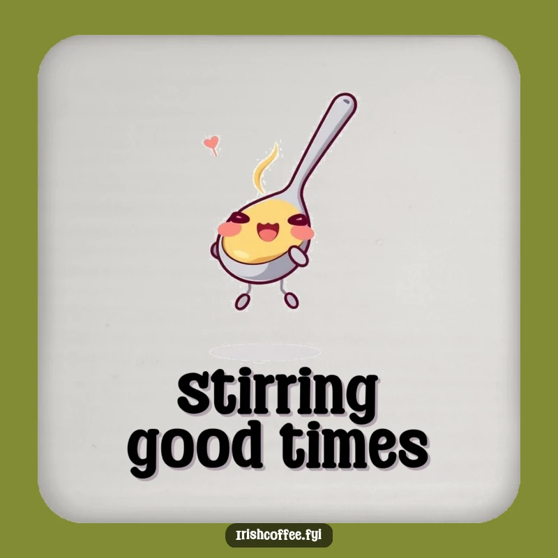 Funny Happy Teaspoon Stirring Playfully Drink Coaster: Protect Surfaces With Fun!