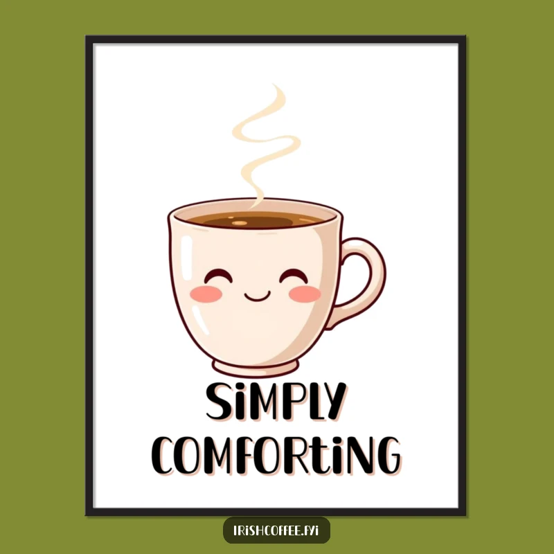Funny Coffee Cup Smile Poster - Warm Art, Cozy Humor Gift for Kitchen Decor