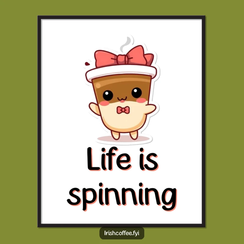 Funny Spinning Coffee Poster, Hilarious Character Art for a Lively Atmosphere
