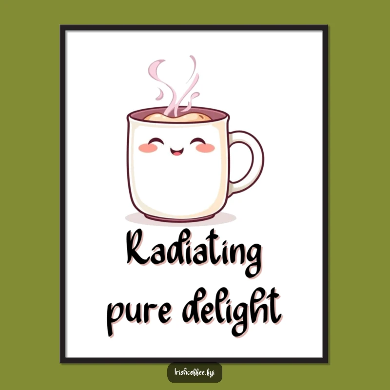 Funny Steaming Mug Character Poster: Cheerful Rosy Blush Coffee Cup Art Print Gift