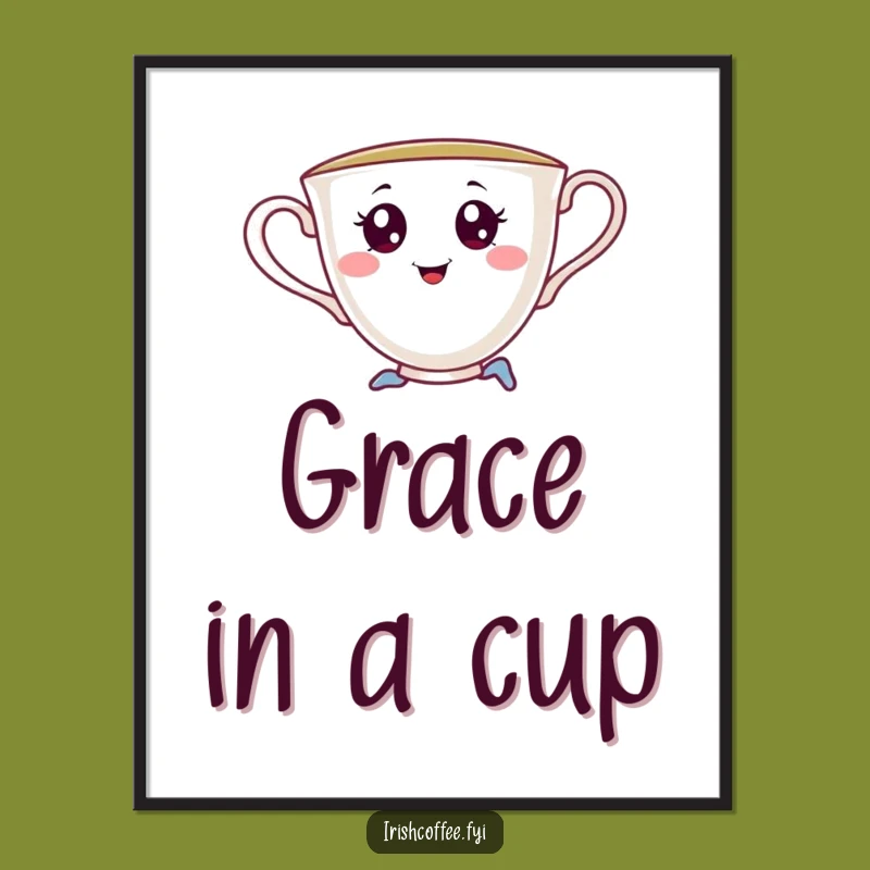 Funny Teacup Pirouette Poster: Whimsical Wall Art of a Twirling Teacup, Unique Funny Gift Decor