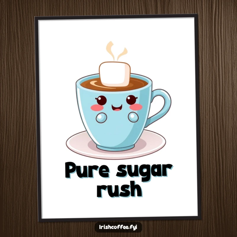 Funny poster art of a giggling sugar cube with a mischievous twinkle in its eye, adding quirky charm to any wall.