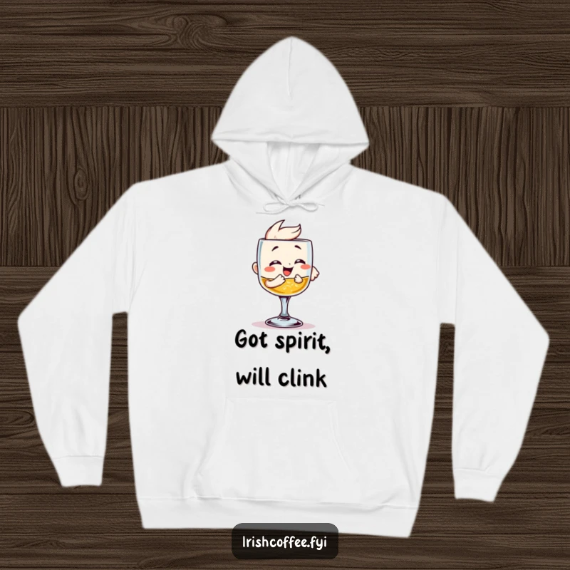 Funny Hoodie: A joyful whiskey glass clinking, embodying warmth, fun, and a hint of mischief. Ideal for relaxing evenings.