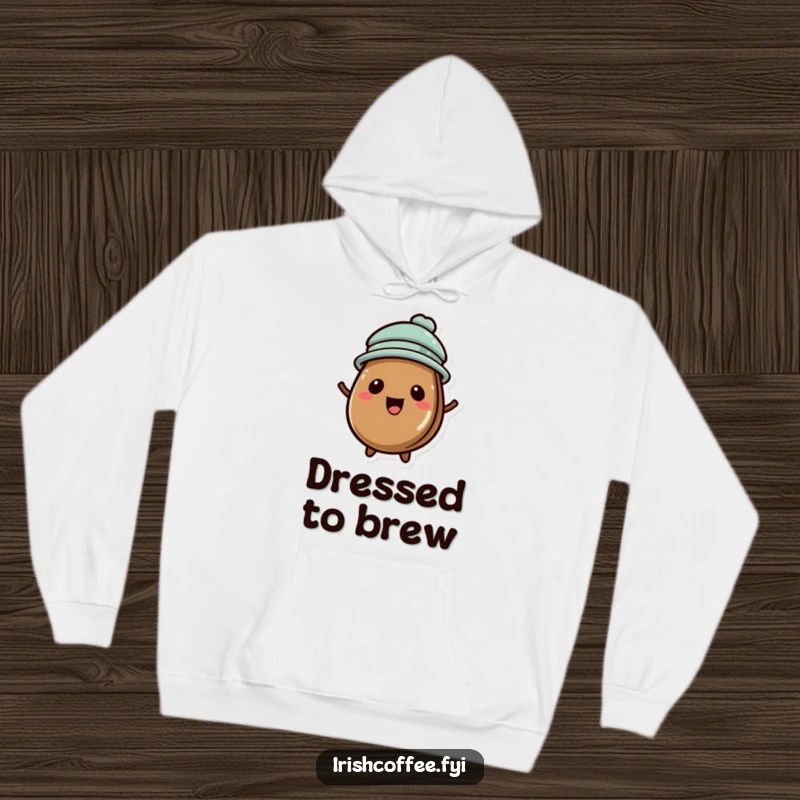 Funny hoodie with a delightful coffee bean wearing a tiny hat, cozy and full of personality.