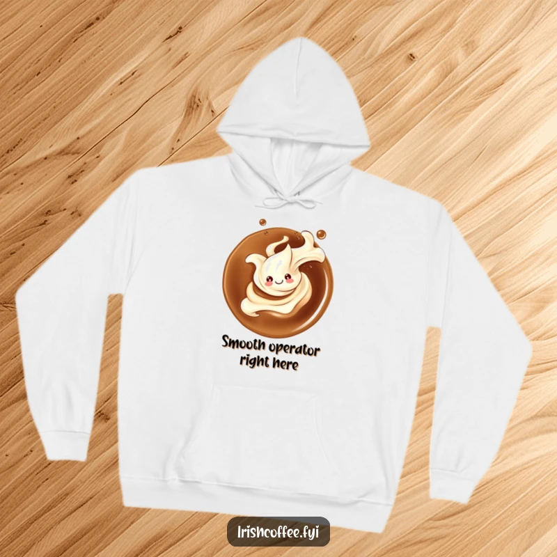 Funny hoodie featuring a graceful, smiling splash of cream twirling in coffee, offering a blend of warmth and stylish art.