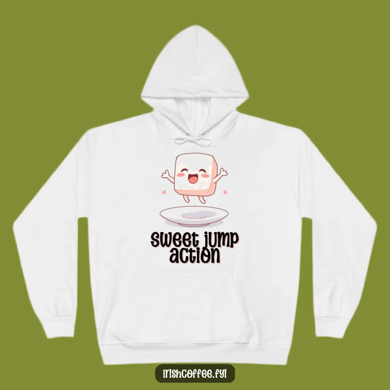Cozy Funny Hoodie with a Jumping Sugar Cube Character an Exciting Gift
