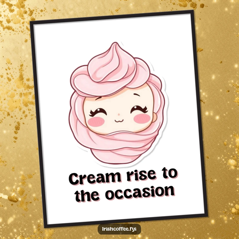 Funny Free Printable Wall Art: A shy whipped cream swirl blushing adorably, adding sweet humor and charm to your decor.