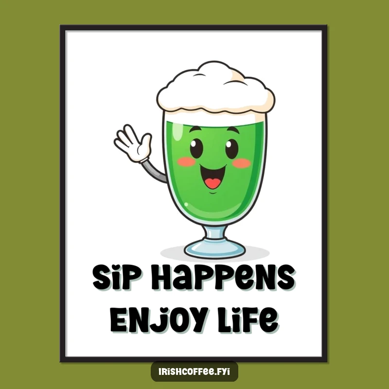 Free Printable Wall Art: Waving Irish Coffee Glass Funny Humorous Downloadable Decor