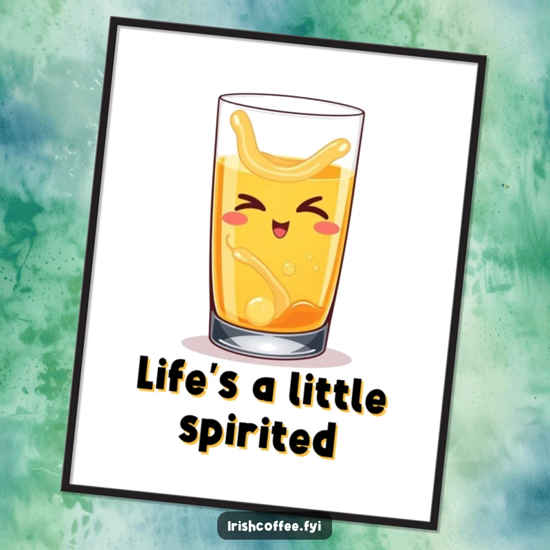 Funny Free Printable Wall Art depicting a happy whiskey glass winking slyly, a perfect downloadable art piece for bar decor.