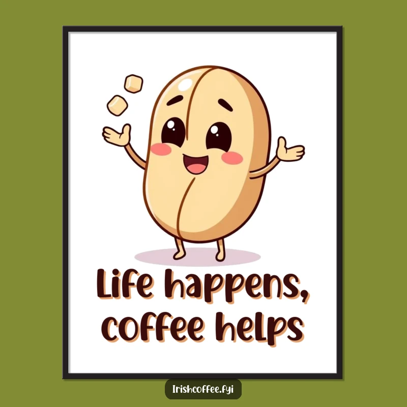 Funny Free Printable Wall Art: Coffee Bean Juggling Decor, Downloadable Energy Art