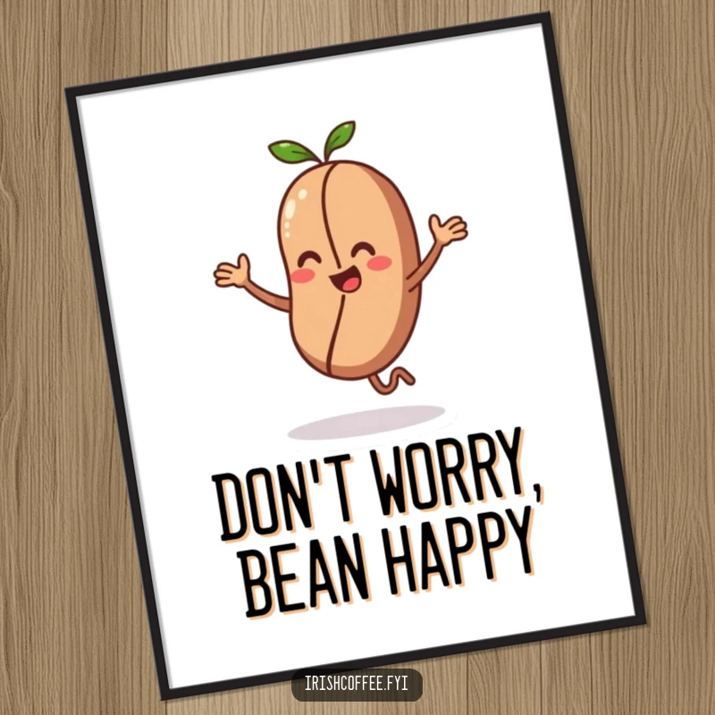 Funny Free Printable Wall Art: A tiny coffee bean character caught in the middle of an enthusiastic, joyful dance.