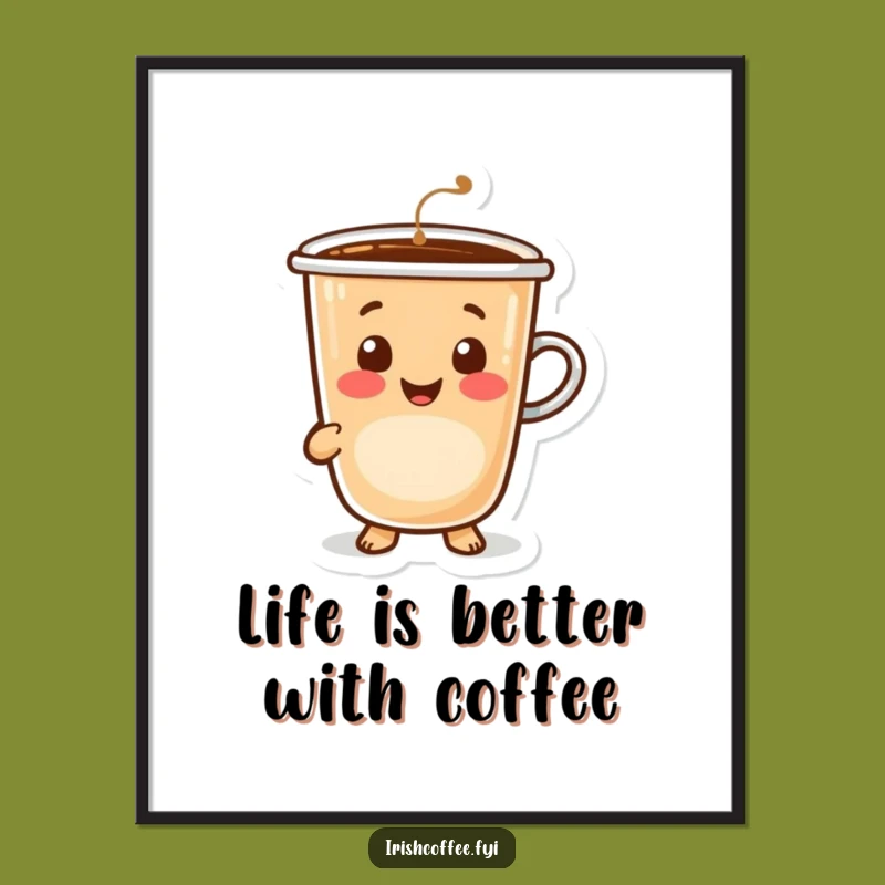 Funny Free Printable Wall Art: Smiling Coffee Cup Decor