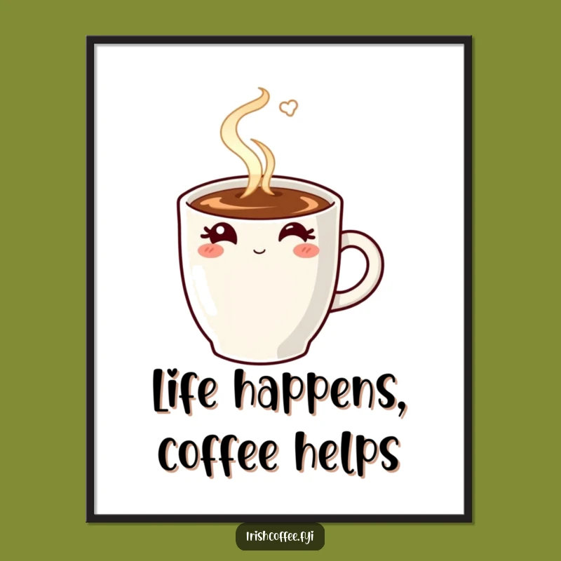 Funny Free Printable Wall Art: Winking Coffee Mug - Cozy Kitchen Downloadable