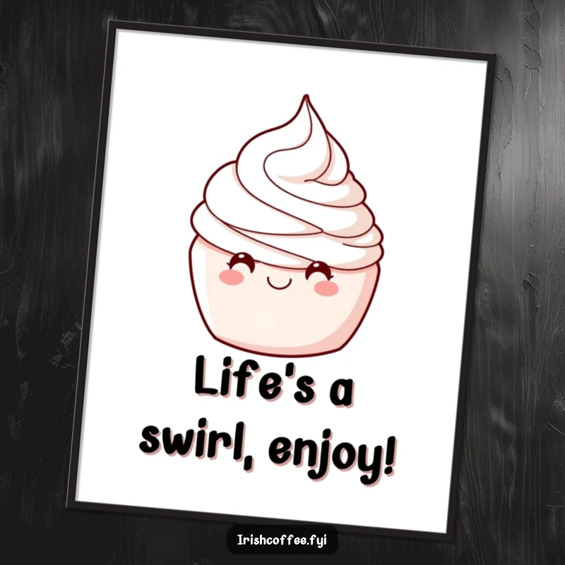Funny Free Printable Wall Art featuring a charmingly winking whipped cream swirl, adding sweet humor to any room.